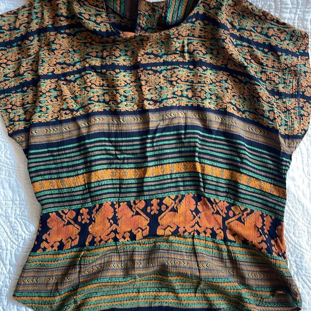 VTG black orange green rayon batik tribal top skirt set small medium - Picture 11 of 16